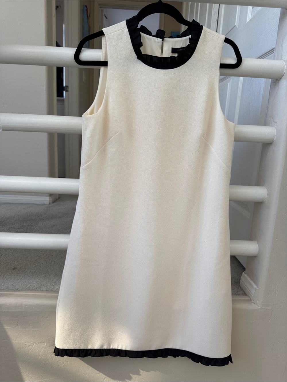 J. Crew Cream Shift Dress with Black Ruffle Trim - Picture 3 of 10